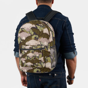 Vintage Art Nouveau Bat and Poppy Floral Pattern Printed Backpack