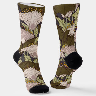 Vintage Art Nouveau Bat and Poppy Floral Pattern Socks