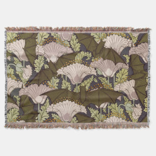 Vintage Art Nouveau Bat and Poppy Floral Pattern Throw Blanket