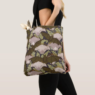 Vintage Art Nouveau Bat and Poppy Floral Pattern Tote Bag