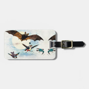 Vintage Art Nouveau Bat & Dressed Birds Moonlight Luggage Tag
