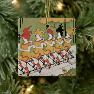 Vintage Art Nouveau, Bearings Tandem Bicycle Ceramic Ornament