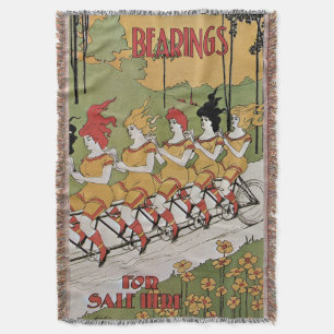 Vintage Art Nouveau, Bearings Tandem Bicycle Throw Blanket