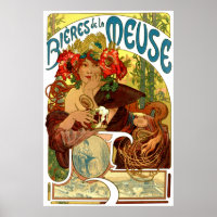 Vintage Art Nouveau Beer Ad by Alphonse Mucha