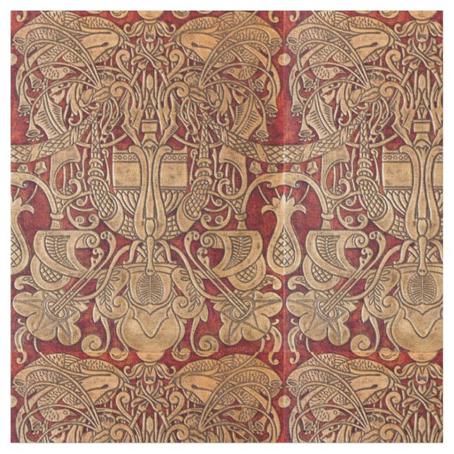 Vintage Art Nouveau Bird And Foliage Pattern Fabric (Close Up)