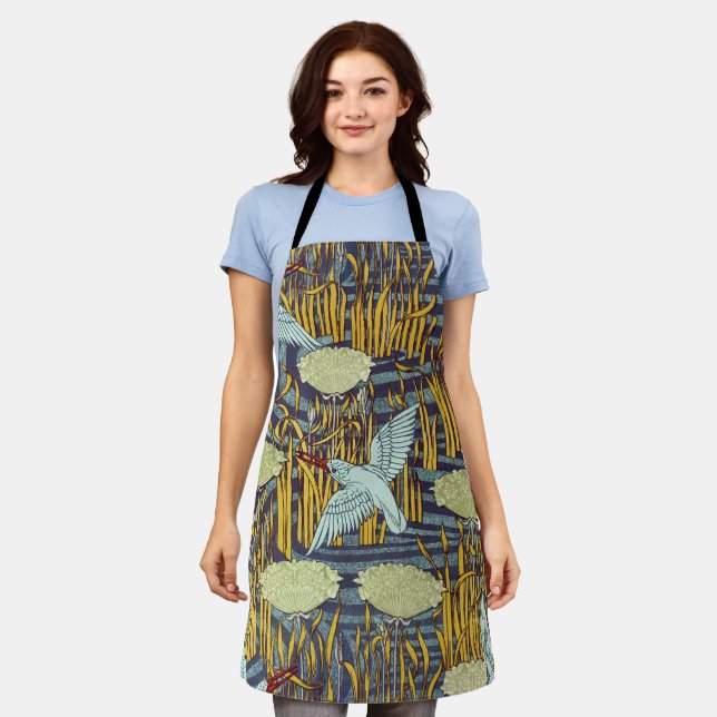 Vintage Art Nouveau Bird & Marsh Nature Pattern Apron (Worn)