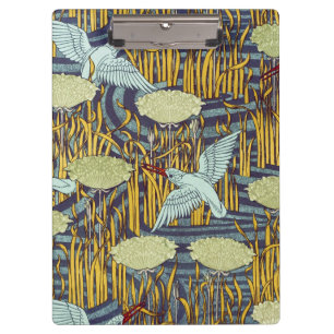 Vintage Art Nouveau Bird & Marsh Nature Pattern Clipboard