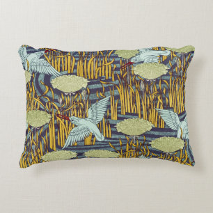 Vintage Art Nouveau Bird & Marsh Nature Pattern Decorative Cushion