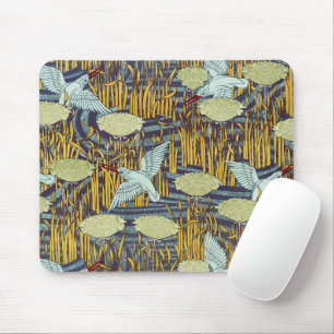 Vintage Art Nouveau Bird & Marsh Nature Pattern Mouse Pad