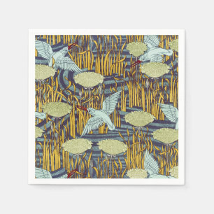 Vintage Art Nouveau Bird & Marsh Nature Pattern Napkin