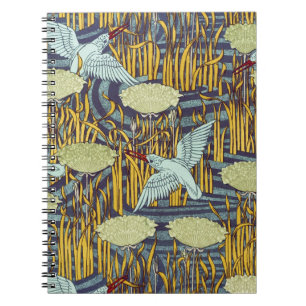 Vintage Art Nouveau Bird & Marsh Nature Pattern Notebook