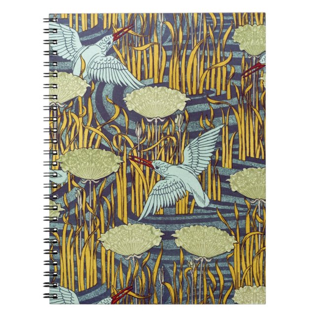 Vintage Art Nouveau Bird & Marsh Nature Pattern Notebook (Front)