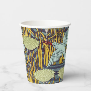 Vintage Art Nouveau Bird & Marsh Nature Pattern Paper Cups