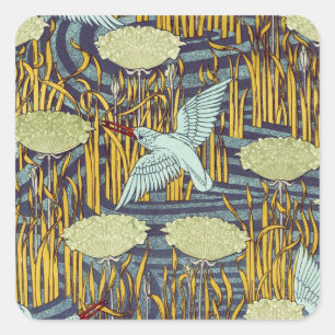 Vintage Art Nouveau Bird & Marsh Nature Pattern Square Sticker