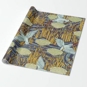 Vintage Art Nouveau Bird & Marsh Nature Pattern Wrapping Paper