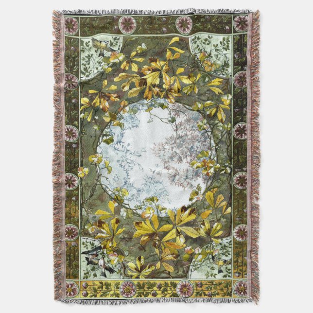 Vintage Art Nouveau Birds and Flowers Throw Blanket (Front Vertical)