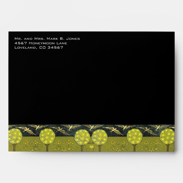 Vintage Art Nouveau Birds & Trees Wedding Envelope (Front)