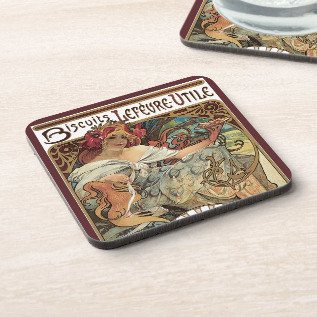Vintage Art Nouveau, Biscuits by Alphonse Mucha Coaster (Left Side)