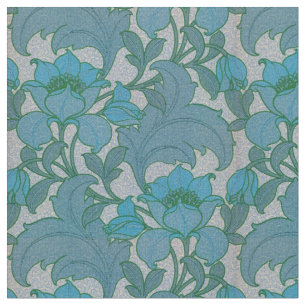 Vintage Art Nouveau Blue Floral Pattern Fabric