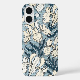 Vintage Art Nouveau, Blue Garden Iris Flowers iPhone 16 Case