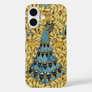Vintage Art Nouveau Blue Peacock Floral Pattern iPhone 16 Case