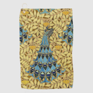 Vintage Art Nouveau Blue Peacock Floral Pattern Golf Towel