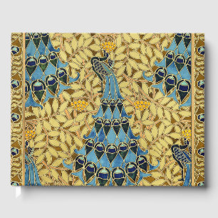 Vintage Art Nouveau Blue Peacock Floral Pattern Guest Book