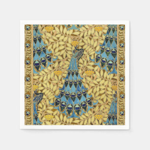 Vintage Art Nouveau Blue Peacock Floral Pattern Napkin
