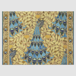 Vintage Art Nouveau Blue Peacock Floral Pattern Tissue Paper