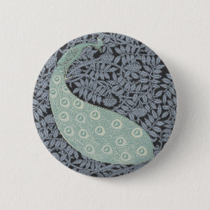 Vintage Art Nouveau Blue Peacock Print Verneuil 6 Cm Round Badge
