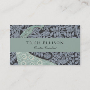 Vintage Art Nouveau Blue Peacock Print Verneuil Business Card
