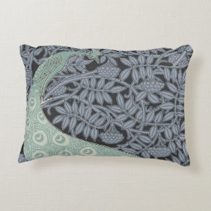 Vintage Art Nouveau Blue Peacock Print Verneuil Decorative Cushion
