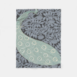 Vintage Art Nouveau Blue Peacock Print Verneuil Fleece Blanket