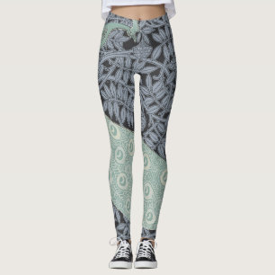 Vintage Art Nouveau Blue Peacock Print Verneuil Leggings