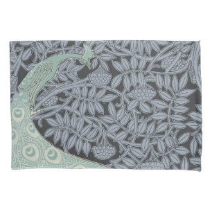 Vintage Art Nouveau Blue Peacock Print Verneuil Pillowcase