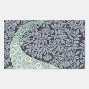 Vintage Art Nouveau Blue Peacock Print Verneuil Rectangular Sticker