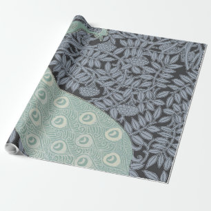 Vintage Art Nouveau Blue Peacock Print Verneuil Wrapping Paper