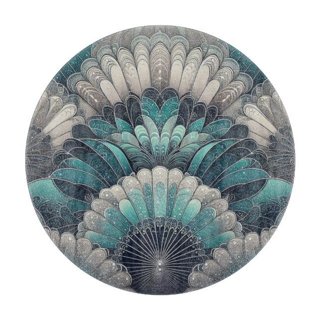 Vintage Art Nouveau Blue Silver Fans Cutting Board (Front)