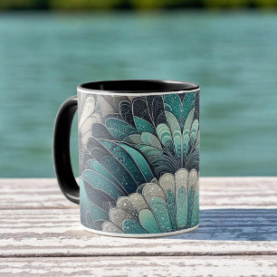 Vintage Art Nouveau Blue Silver Fans Mug