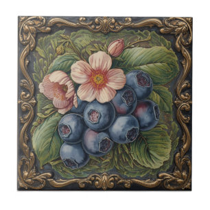 Vintage Art Nouveau Blueberries Floral Tile