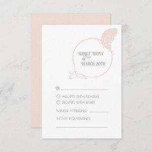 Vintage Art Nouveau Blush Pink Butterfly Wedding RSVP Card