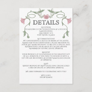 Vintage Art Nouveau Blush Pink Flowers Wedding Enclosure Card