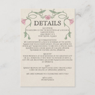 Vintage Art Nouveau Blush Pink Flowers Wedding Enclosure Card
