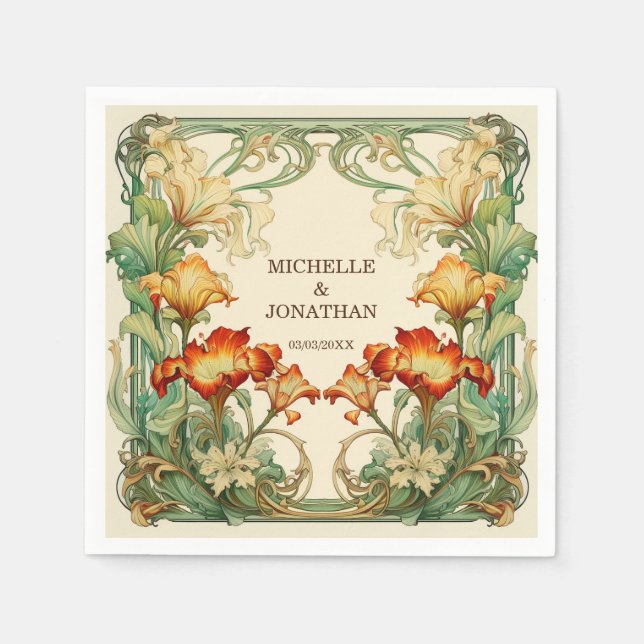 Vintage Art Nouveau Botanical Mucha Thank You Napkin (Front)