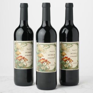 Vintage Art Nouveau Botanical Mucha Thank You Wine Label