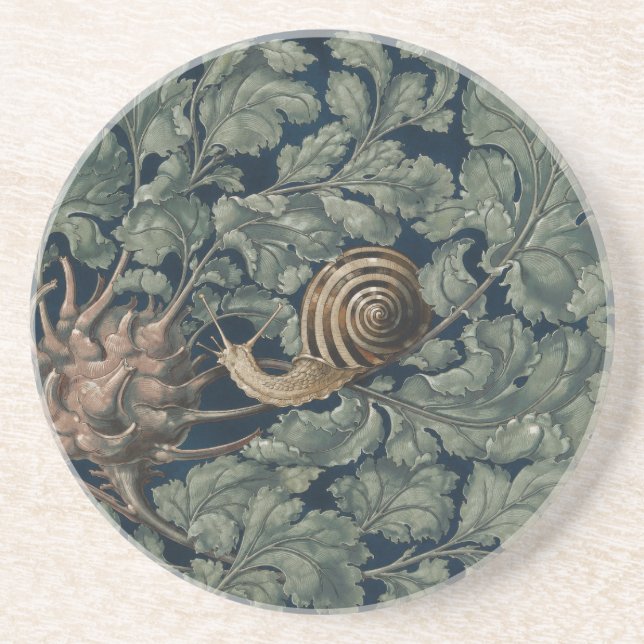 Vintage Art Nouveau Botanical Snail Antique Coaster (Front)