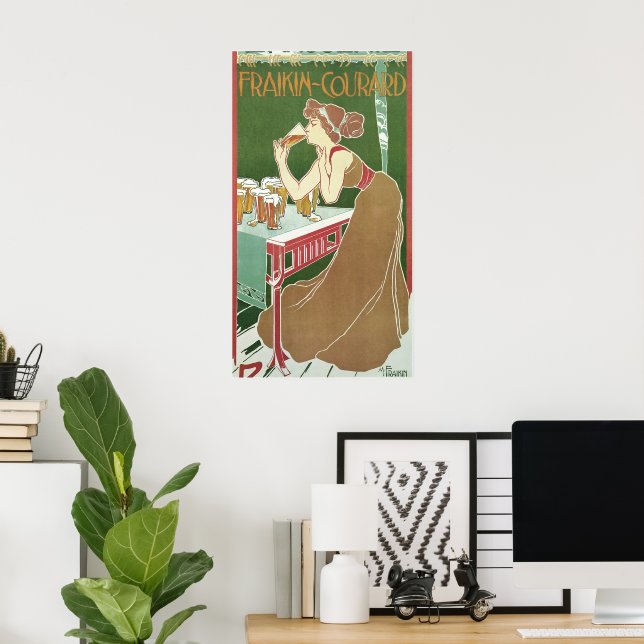 Vintage Art Nouveau Brasserie Fraikin-Courard Beer Poster (Home Office)