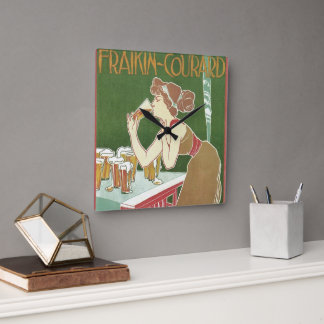 Vintage Art Nouveau Brasserie Fraikin-Courard Beer Square Wall Clock