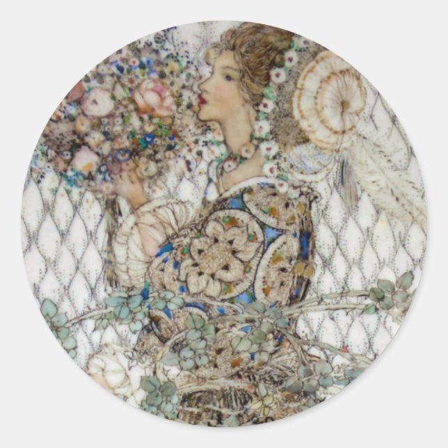 Vintage Art Nouveau Bridal Shower Classic Round Sticker (Front)