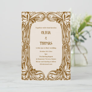 Vintage Art Nouveau Brown Ornate Wedding  Invitation